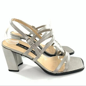 Nine West Viveca heels sz 7.5 silver snakeskin print leather chunky vintage y2k